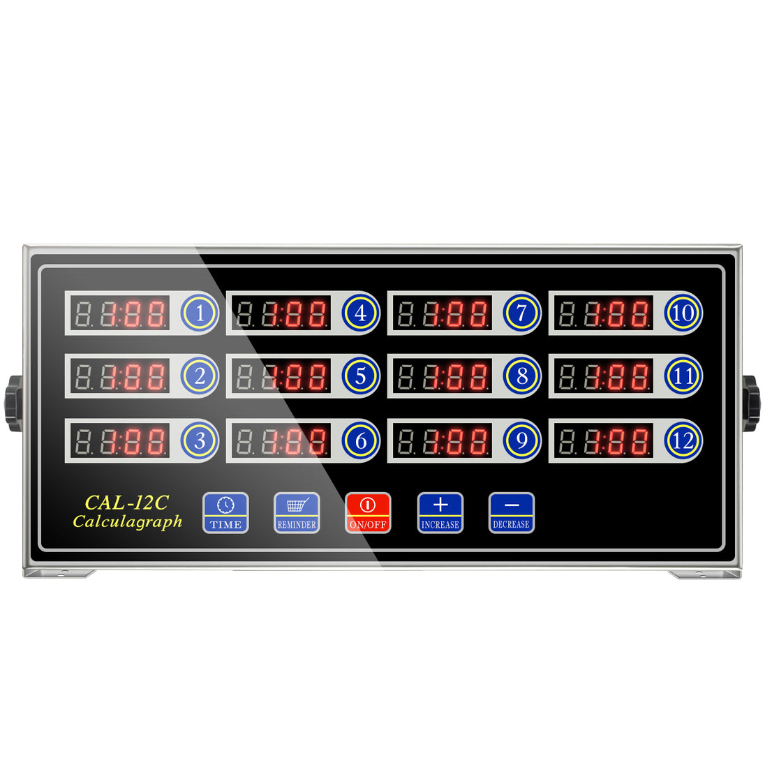 YOOYIST Commercial Kitchen Timer for Restaurants, 12 Channel, Durable, Multi-Function Kitchen Timer, Professional Kitchen Timer, Loud Alarm Digital Cooking Timer, Stainless Steel, Black